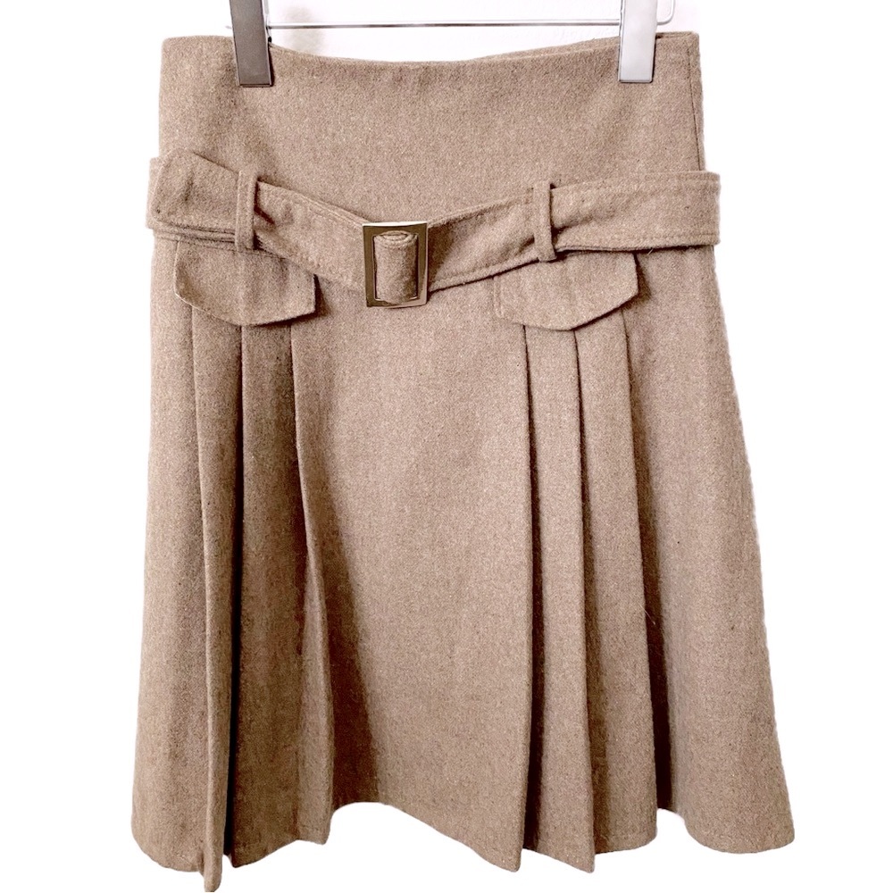 Wool-Blend Midi Skirt with Belt - Taupe